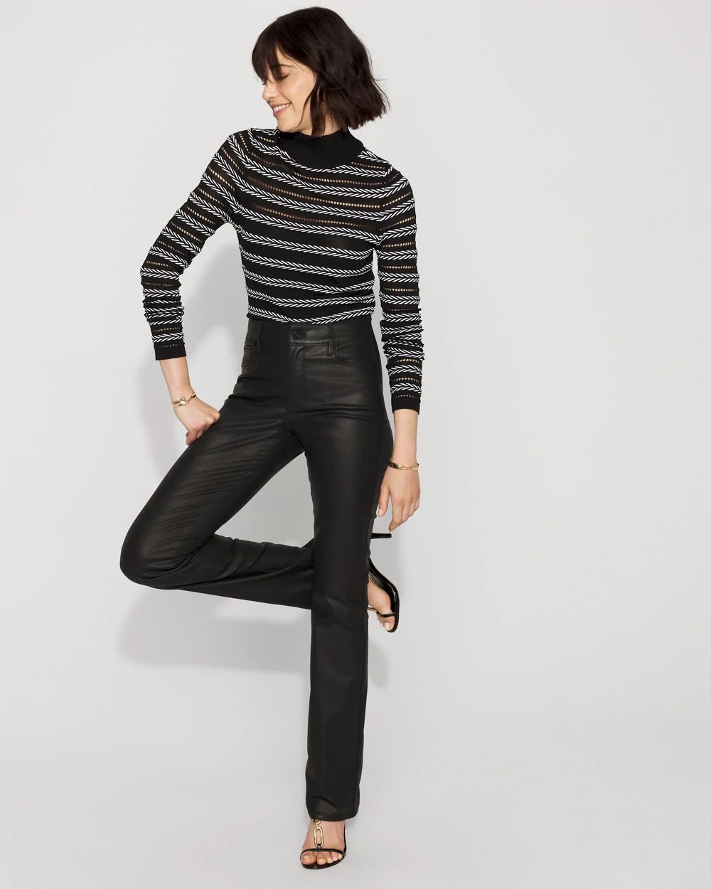 Black + White Rib Knit Mock Neck Sweater | White House Black Market